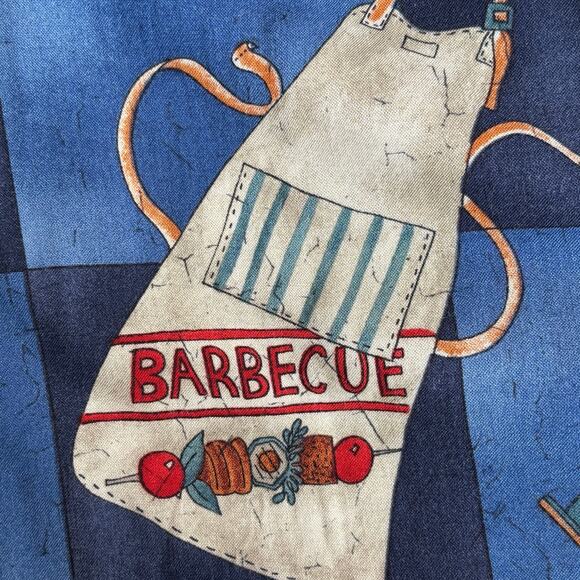 Vintage Campia Moda BBQ Shirt XL Blue Checked Grill Apron Print Rayon Boxy Camp - Picture 8 of 9